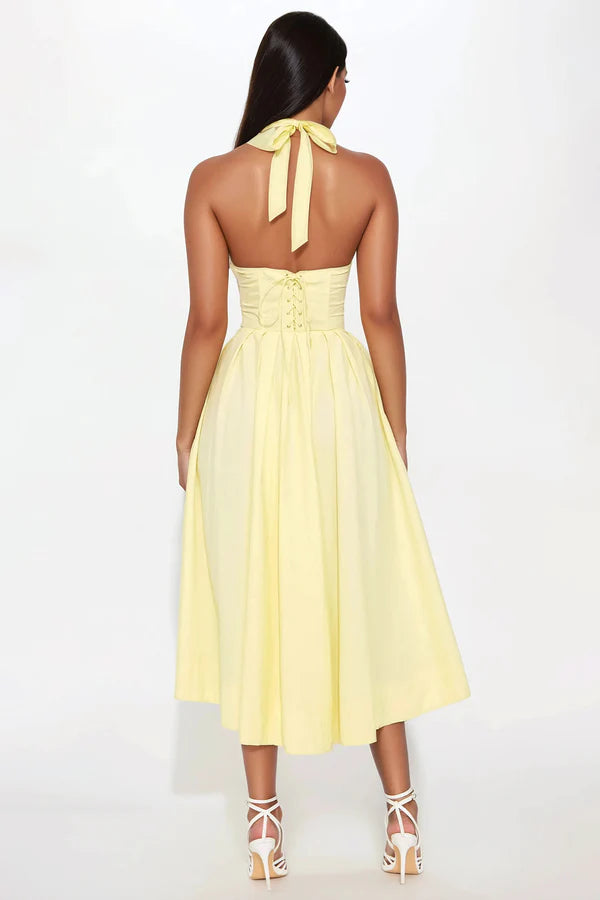 Floral Corset Midi Kleid in Butter Gelb