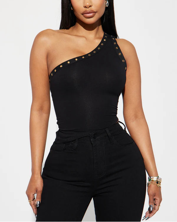 Schwarzer One-Shoulder-Top