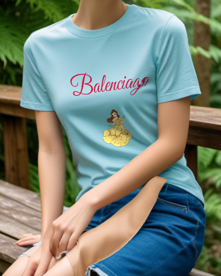 Sky Blue Seated Golden Gown Graphic T-Shirt - styled view 3