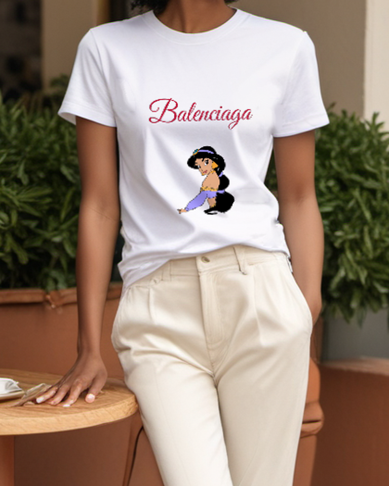White Violet Princess Portrait Graphic T-Shirt - styled view 4