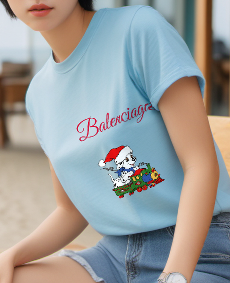 Sky Blue Santa Duck Toy Train Graphic T-Shirt - styled view 5