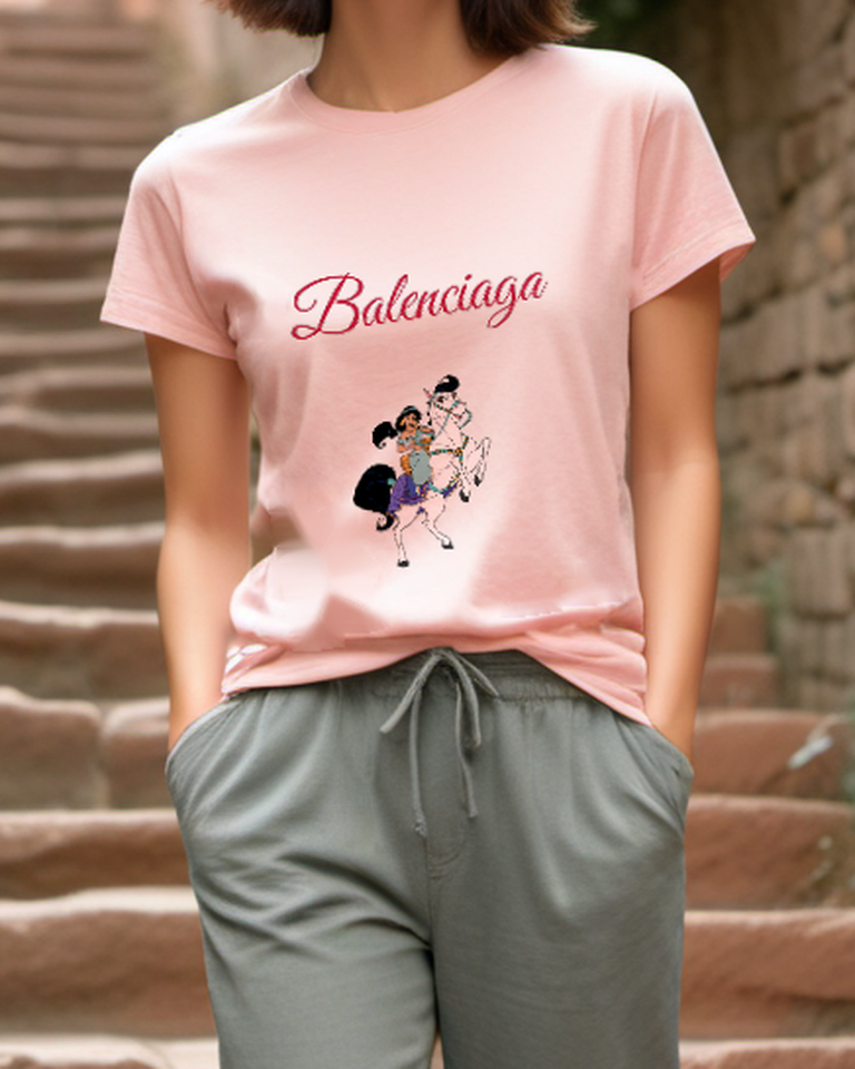 Blush Pink White Horse Royal Ride Graphic T-Shirt - styled view 3
