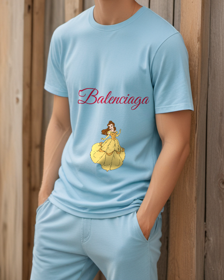 Sky Blue Seated Golden Gown Graphic T-Shirt - styled view 4