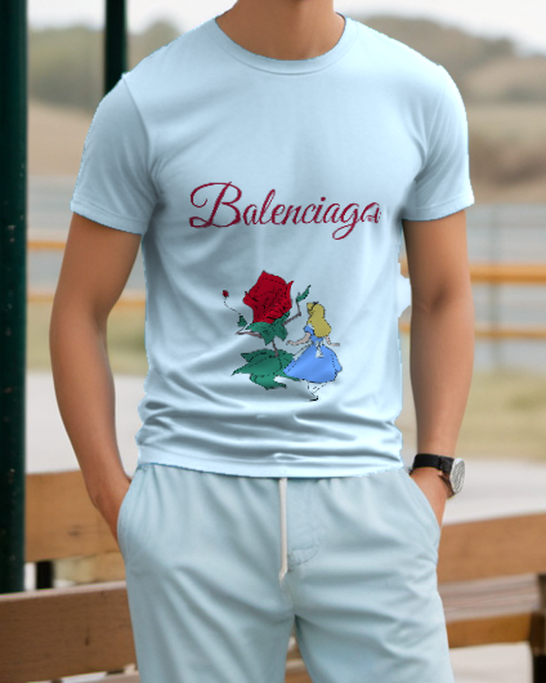 Sky Blue Giant Rose Encounter Graphic T-Shirt - styled view 1