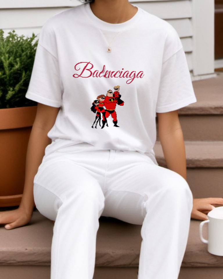 White Hero Family Lineup Graphic T-Shirt - styled view 2