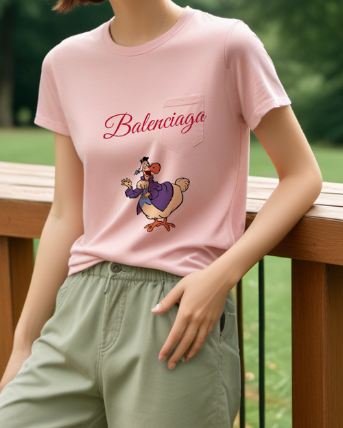 Blush Pink Purple Coat Duck Graphic T-Shirt - styled view 1