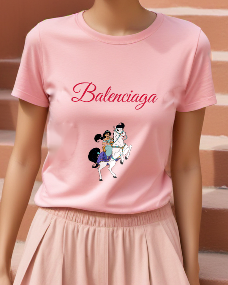 Blush Pink White Horse Royal Ride Graphic T-Shirt - styled view 1