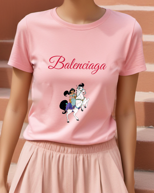 Blush Pink White Horse Royal Ride Graphic T-Shirt - styled view 1