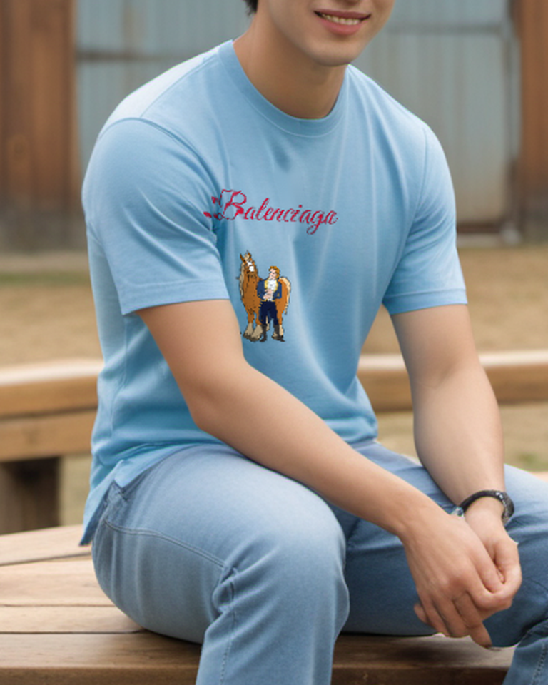 Sky Blue Prince and Chestnut Horse Graphic T-Shirt - styled view 1