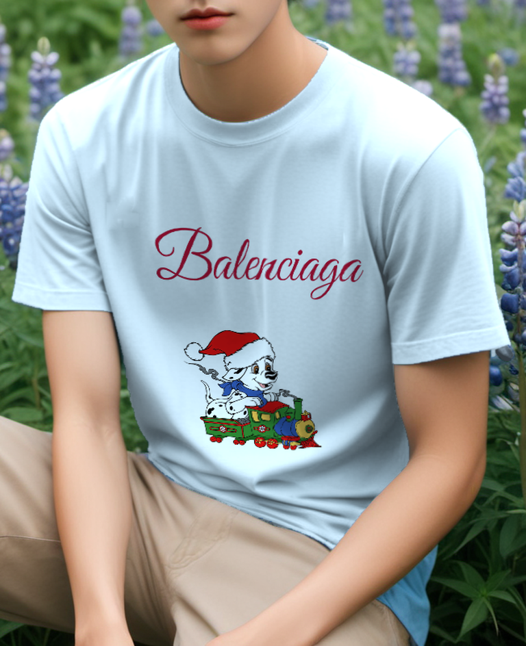 Sky Blue Santa Duck Toy Train Graphic T-Shirt - styled view 2
