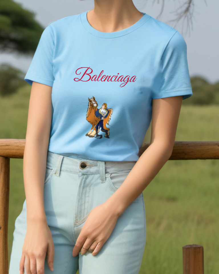 Sky Blue Prince and Chestnut Horse Graphic T-Shirt - styled view 2