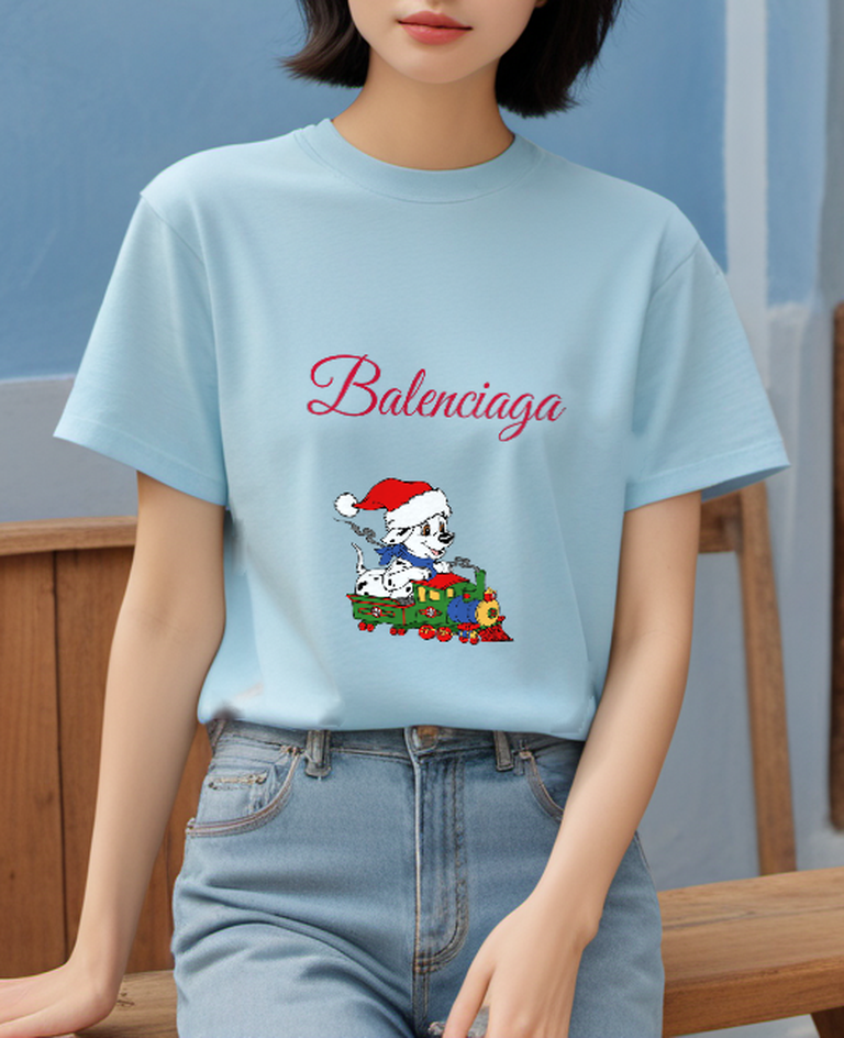 Sky Blue Santa Duck Toy Train Graphic T-Shirt - styled view 3