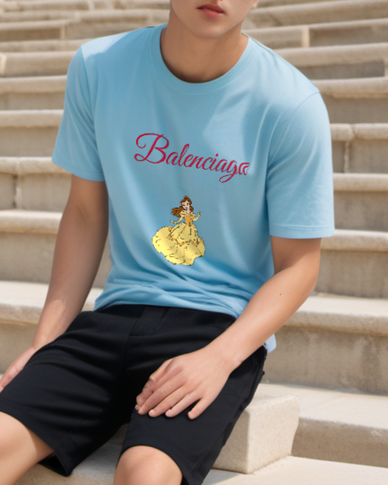 Sky Blue Seated Golden Gown Graphic T-Shirt - styled view 2
