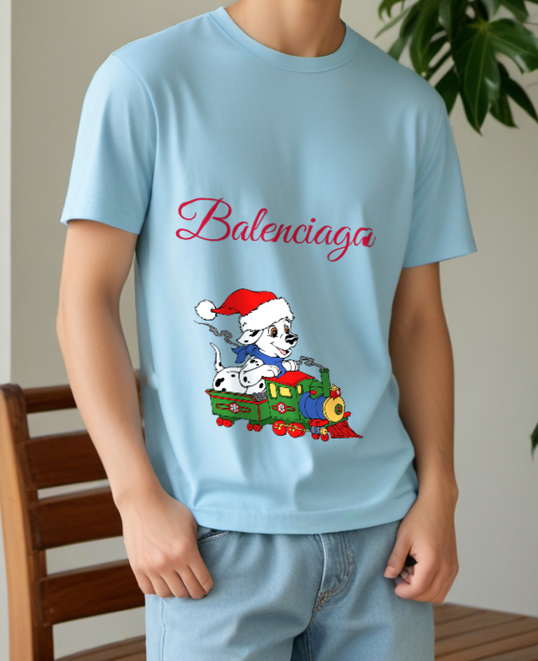 Sky Blue Santa Duck Toy Train Graphic T-Shirt - styled view 4
