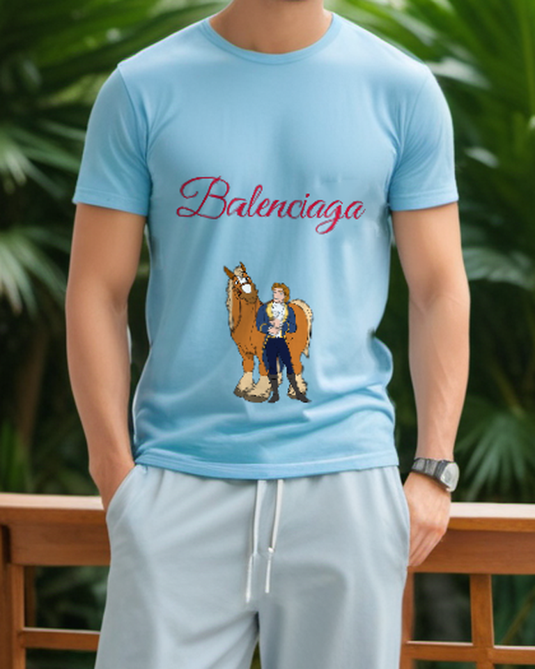 Sky Blue Prince and Chestnut Horse Graphic T-Shirt - styled view 5