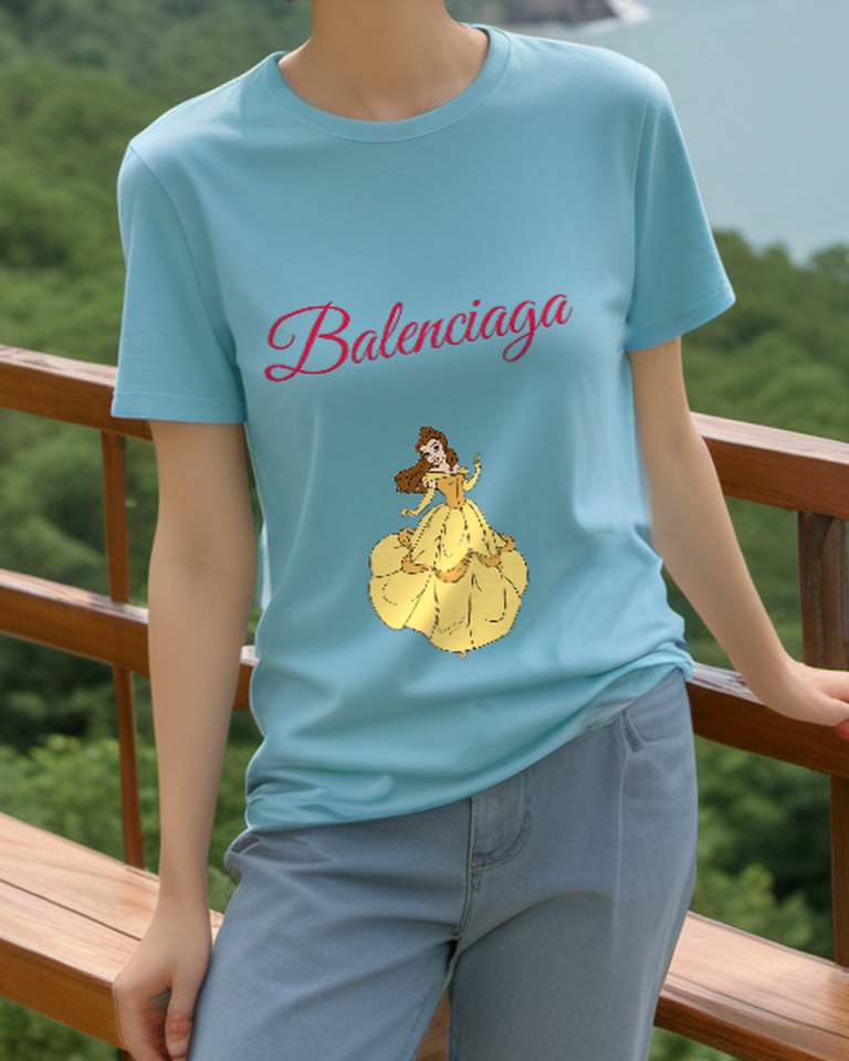 Sky Blue Seated Golden Gown Graphic T-Shirt - styled view 1