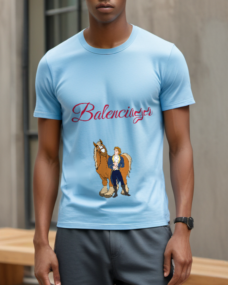 Sky Blue Prince and Chestnut Horse Graphic T-Shirt - styled view 3