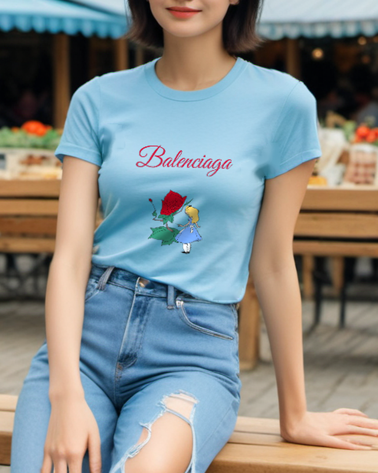 Sky Blue Giant Rose Encounter Graphic T-Shirt - styled view 4