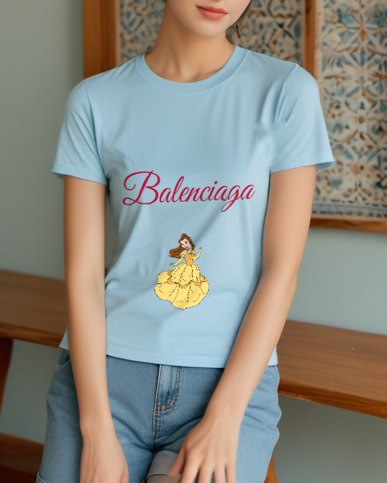 Sky Blue Seated Golden Gown Graphic T-Shirt - styled view 5