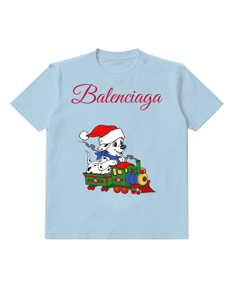Sky Blue Santa Duck Toy Train Graphic T-Shirt - front product view